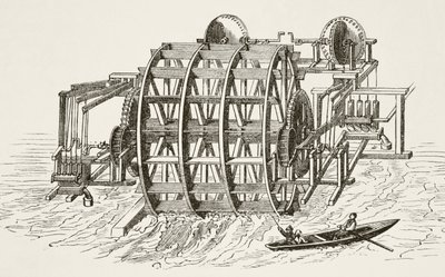 Las obras hidráulicas del Puente de Londres, erigidas por primera vez en 1582, de The National and Domestic History of England por William Hickman Smith Aubrey, publicado en Londres, c.1890 de English School