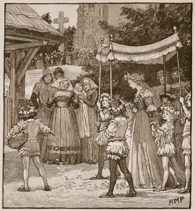 La boda de Jack de Newbury: la procesión de la novia, ilustración de la Historia Ilustrada de Inglaterra de Cassell de English School