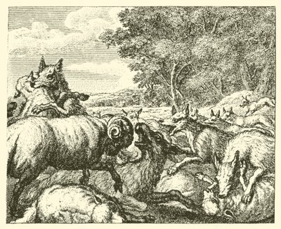 Los lobos y las ovejas (grabado) de English School