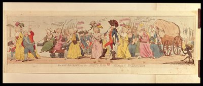 Las mujeres de Les Halles llevando a Luis XVI (1754-93) desde Versalles, publicado por S.W. Fores, 1789 (grabado coloreado a mano) de English School