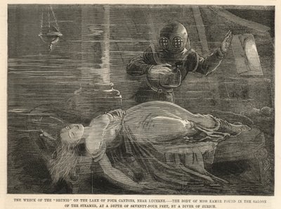 El naufragio del Brunig en el lago de los Cuatro Cantones (grabado) de English School