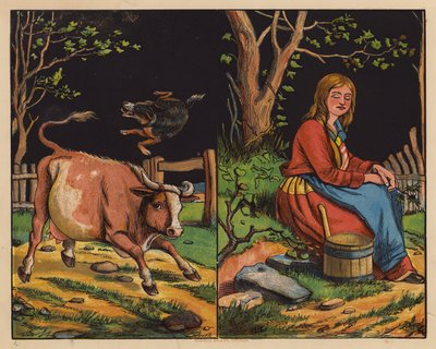 This Is The Cow; This Is The Maiden Forlorn (litografía en color) de English School