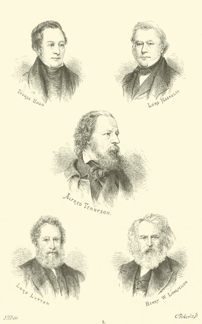 Thomas Hood, Lord Macaulay, Alfred Tennyson, Lord Lytton, Henry W Longfellow de English School