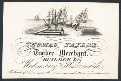 Thomas Taylor, comerciante de madera, constructor, etc., tarjeta comercial de English School