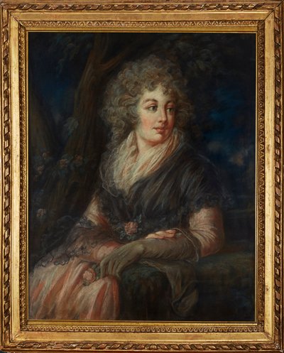 Retrato de tres cuartos de una dama con vestido del siglo XVIII de English School