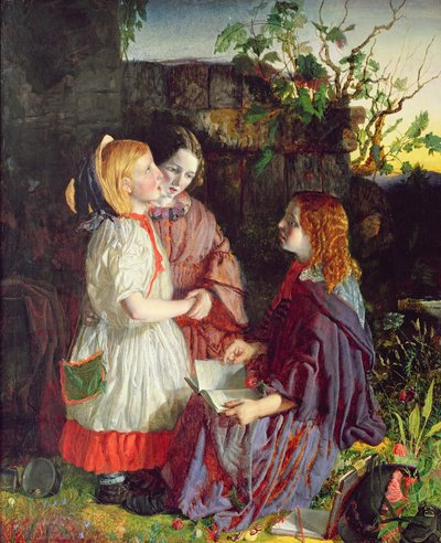 Tres chicas jóvenes en un paisaje, c.1860 de English School