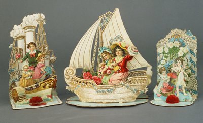 Tres tarjetas de San Valentín cromolitográficas emergentes, c.1880-90 de English School