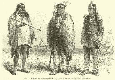 Tres etapas de la civilización, un boceto cerca de Fort Laramie de English School