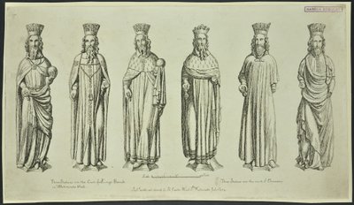 Tres estatuas sobre el Tribunal del Banco del Rey en Westminster Hall y tres sobre el Tribunal de Cancillería, 1784 de English School