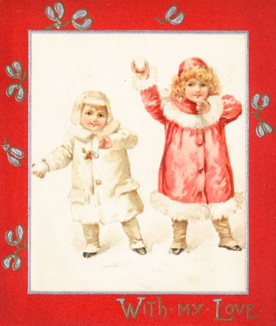 Lanzando bolas de nieve, tarjeta de Navidad de English School