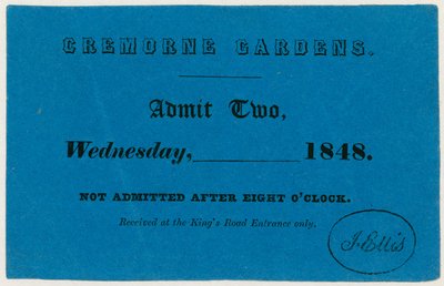 Entrada para los Jardines de Cremorne, Londres, 1848 de English School