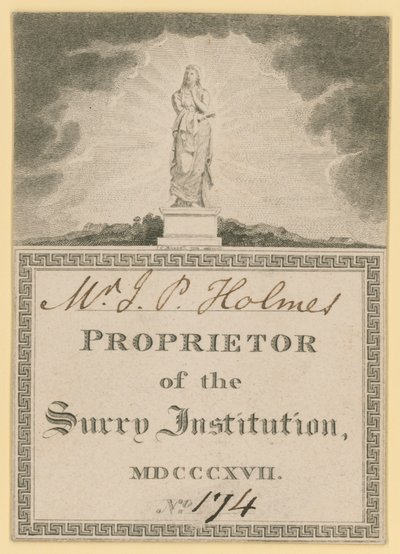 Entrada para Propietario de la Institución de Surrey, fechada en 1817 de English School