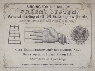 Entrada a un evento para escuchar a los alumnos del "Método de Enseñanza de Canto de Wilhem" - el método escrito por el compositor inglés John Pyke Hullah de English School