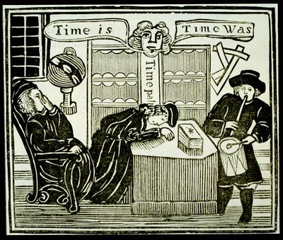 El tiempo es, el tiempo fue, copia de una ilustración de Historia del fraile sabio Bacon utilizada en una colección de folletos sobre esoterismo de English School