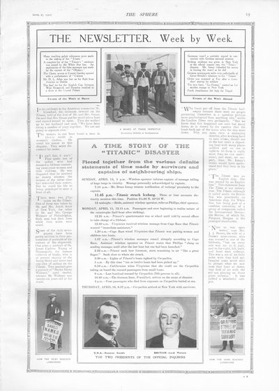 Cronología de eventos y artículos sobre el hundimiento del Titanic, de The Sphere, 27 de abril de 1912 de English School