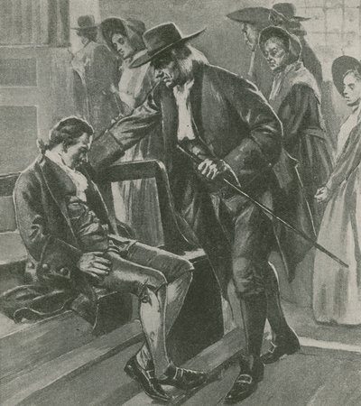 Cansado y hambriento, Benjamin Franklin se duerme en una casa de reuniones cuáquera de English School