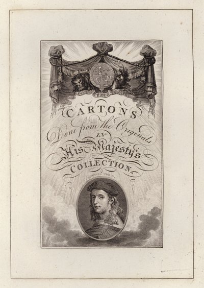 Página de título para Cartones hechos de los originales en la colección de Su Majestad (grabado) de English School