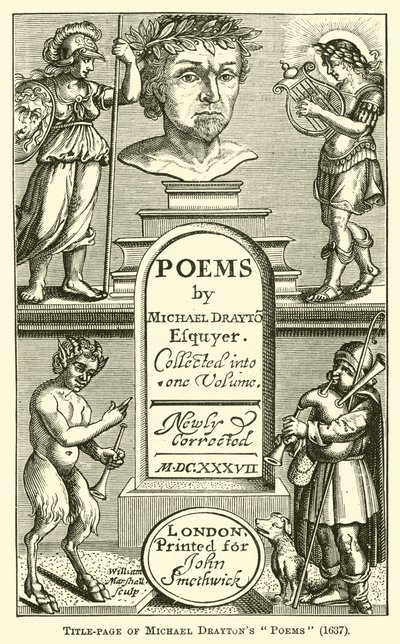 Portada de los poemas de Michael Drayton, 1637 de English School