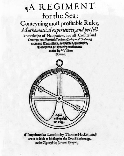 Página de título para Un reglamento para el mar, por William Bourne, publicado c.1574 de English School