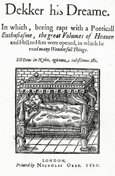 Página de título de Dekker his Dreame por Thomas Dekker, publicado en 1620 de English School