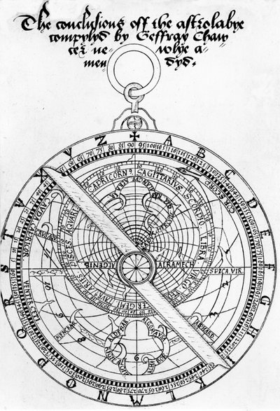Página de título de Las conclusiones del astrolabio compiladas por Geoffrey Chaucer, corregidas por Walter Stevins, c.1555 de English School