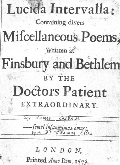 Página de Título de Lucida Intervalla por James Carkesse, publicado 1679 (papel impreso) de English School