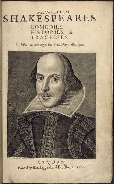 Página de título con un retrato de Shakespeare, de 