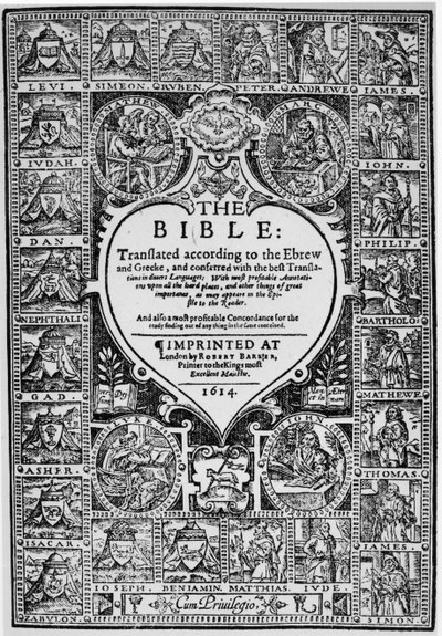 Página de título para la traducción inglesa de la Biblia de Ginebra, 1614 de English School