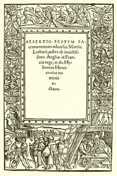Portada del libro de Enrique VIII contra Lutero de English School