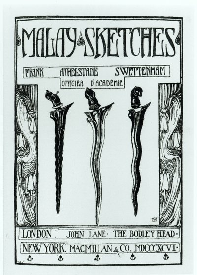 Página de título de Bocetos Malayos por Frank Athelstane Swettenham, publicado en 1896 de English School