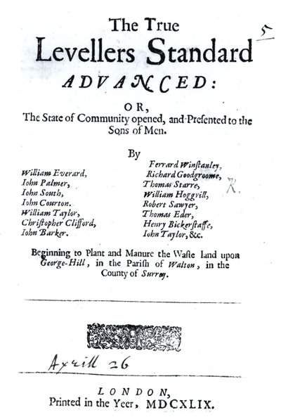 Página de título de The True Levellers Standard, publicada el 26 de abril de 1649 de English School