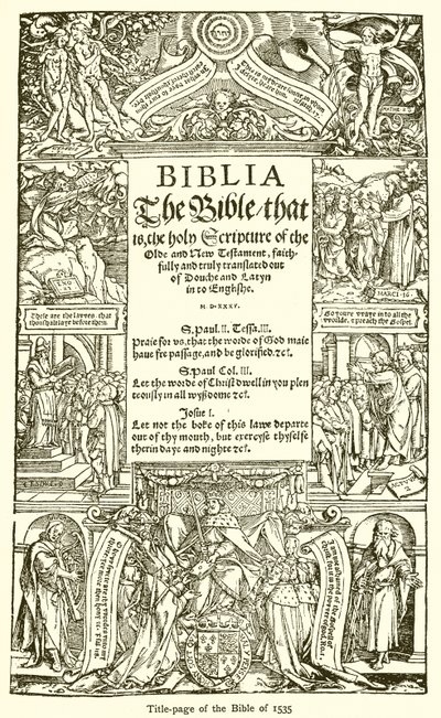 Portada de la Biblia de 1535 de English School