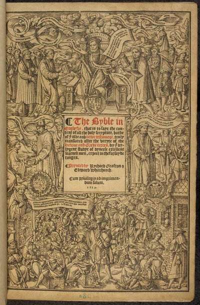 Portada de la Gran Biblia, a veces conocida como "Biblia de Cromwell". de English School