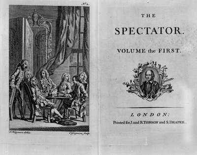 Página de título del primer volumen de la edición recopilada de The Spectator, publicada c.1788 de English School