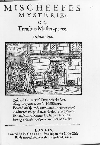 Página de título de Mischeefes Mysterie o Treasons Master-peece - La segunda parte por John Vicars 1617 de English School