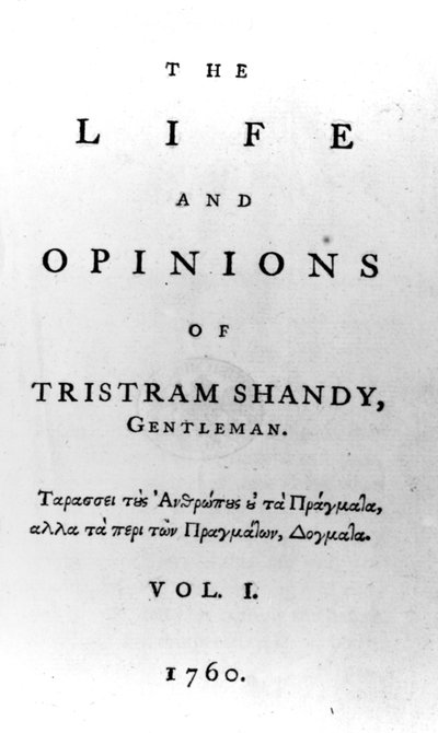 Página de título de La vida y opiniones de Tristram Shandy, caballero por Laurence Sterne, publicada en 1760 de English School