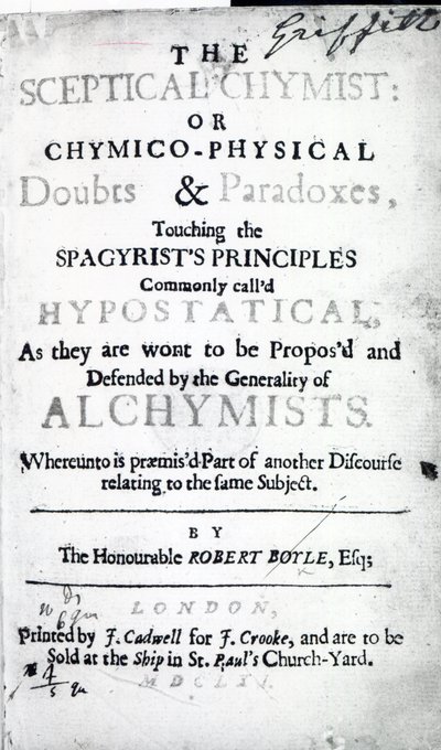 Portada de The Sceptical Chymist por Robert Boyle, 1661 de English School