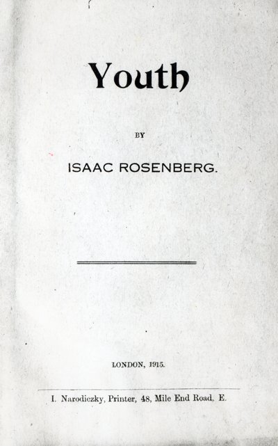Portada de Youth, una colección de poemas por Isaac Rosenberg, primera edición 1915 de English School