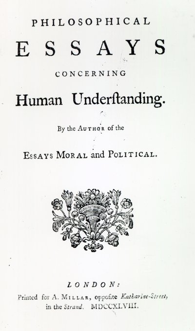 Portada de Ensayos filosóficos sobre el entendimiento humano de David Hume, 1748 de English School