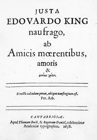 Portada de Justa Edouardo King naufrago ab Amicis moerentibus, amoris & ..., publicada en 1638 (grabado) de English School