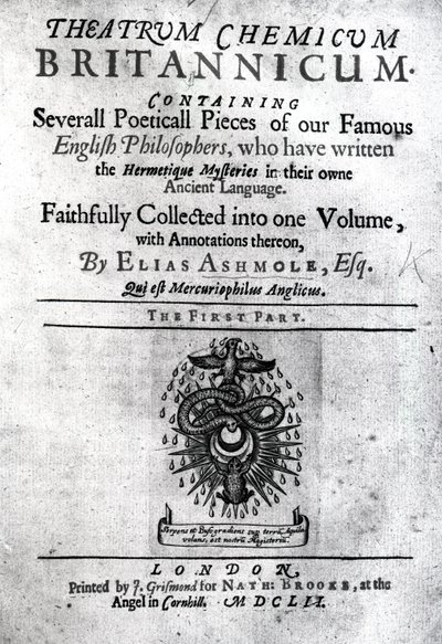 Portada de Theatrum Chemicum Britannicum de Elias Ashmole, 1652 de English School