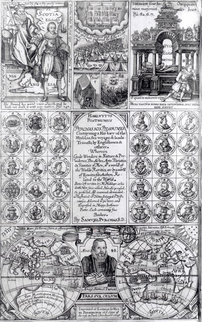 Página de título de la primera edición de Hakluytus Posthumus o Purchas Sus Peregrinos, publicado en 1625 de English School
