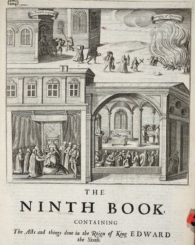 Portada del noveno libro, ilustración de Hechos y Monumentos de John Foxe, novena edición, pub. 1684 de English School