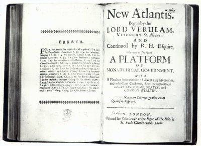 Portadas de La Nueva Atlántida de Francis Bacon, edición publicada en 1660 de English School