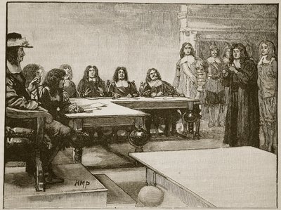 Tito Oates ante el Consejo Privado, ilustración de Cassells Illustrated History of England de English School