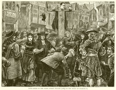 Titus Oates en el cepo de Fleet Street (1685) en el reinado de Carlos II de English School