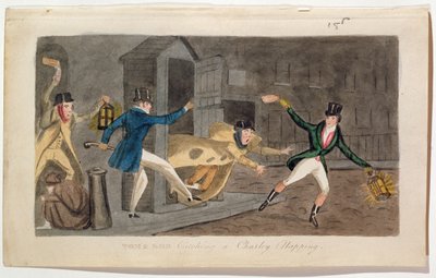 Tom y Bob atrapando a un Charley durmiendo, 1821 de English School