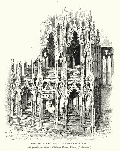 Tumba del rey Eduardo II, catedral de Gloucester (grabado) de English School
