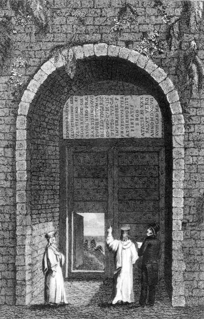 Lápida del embajador británico, Edward Barton (d.1597) sobre una puerta del monasterio en las Islas Príncipe, de Residencia en Constantinopla por Robert Walsh, 1836 de English School