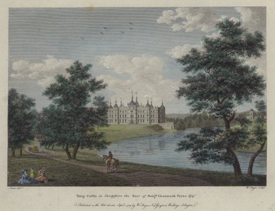 Castillo de Tong, Shropshire, la residencia de Benjamin Channock Payne (grabado en color) de English School